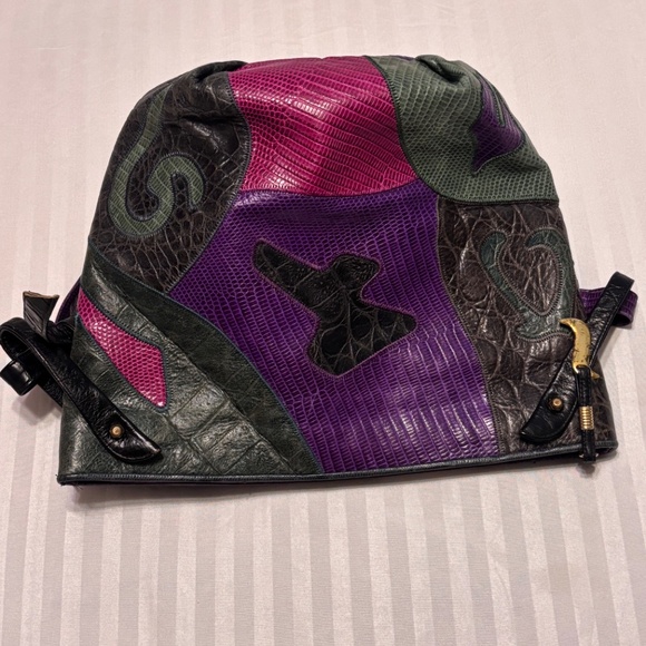 SHARIF Handbag Green Purple & Red Embossed Leather Full Zip - Picture 11 of 14